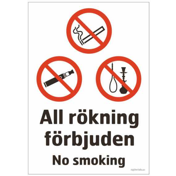 Rökförbud All rökning förbjuden No smoking stående - Skyltverkstan.se