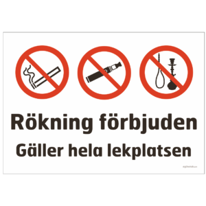 Rökning förbjuden gäller hela lekplatsen Liggande